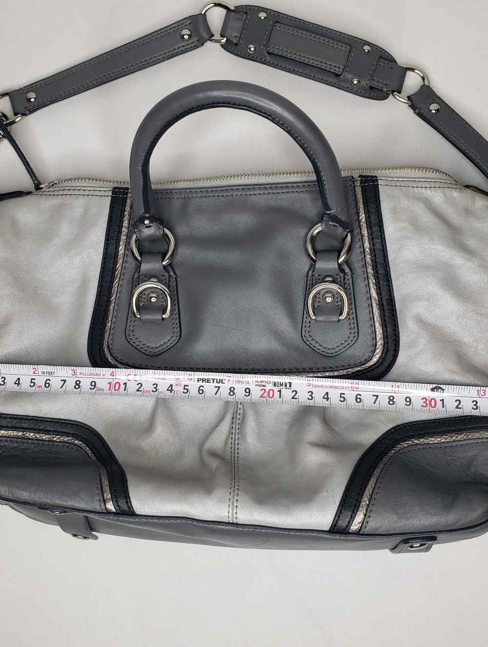 Coach Ashley Gray Leather Satchel Bag - Two-Tone Gray - Picture 15 of 16